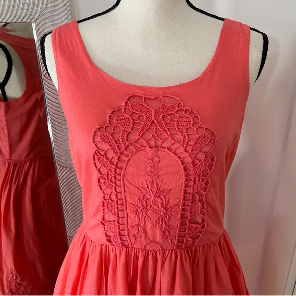 Old Navy Coral Embroidered Dress, 100% Cotton Fit & Flare - Picture 2 of 9